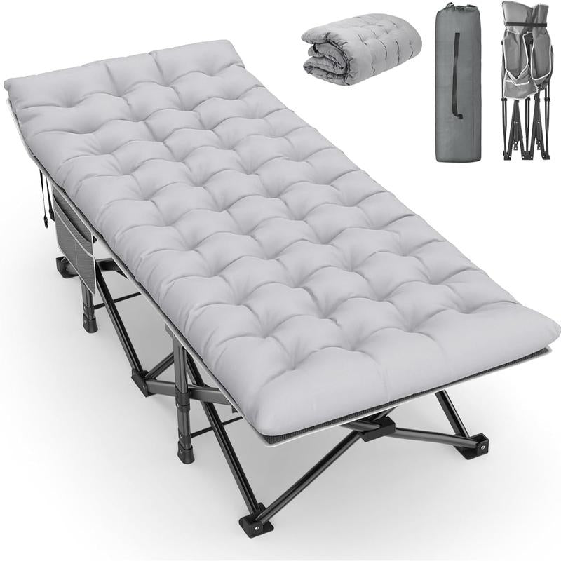 Camping Cot 32In XXL Folding Extra Large Cot Heavy Duty Sleeping Bed,1200D Double Layer Oxford Cots for Camping W/Pilllow Mattress Carry Bag 500LBS