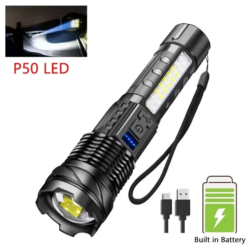 Ultra Bright USB Rechargeable Tactical LED Flashlight - High Power White Light for Camping & Hiking