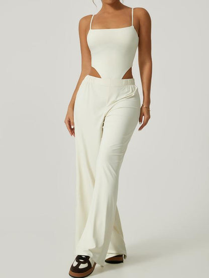 Women Solid Backless Tracksuit Set High Waist Triangular Jumpsuit Slim Straight Versatile Jogging Slacksoutfits for Yoga Gym Workout