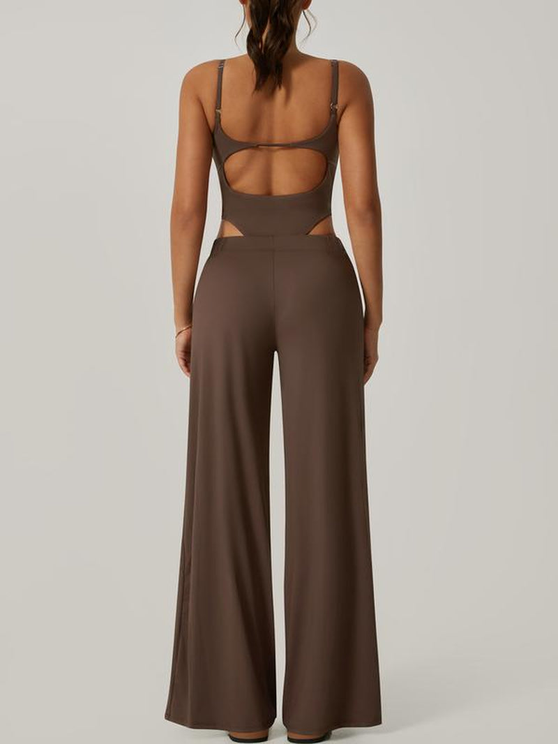 Women Solid Backless Tracksuit Set High Waist Triangular Jumpsuit Slim Straight Versatile Jogging Slacksoutfits for Yoga Gym Workout