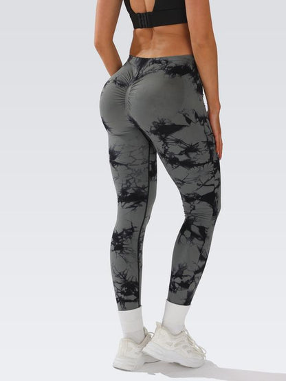 2024 New High-Quality High-Elastic Tie-Dye Sports Fitness Trousers Women'S Jacquard Yoga Trousers High-Waisted Peach Buttocks Trousers Seamless Outerwear