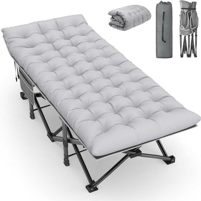 Camping Cot 32In XXL Folding Extra Large Cot Heavy Duty Sleeping Bed，1200D Double Layer Oxford Cots for Camping W/Pilllow Mattress Carry Bag 500LBS
