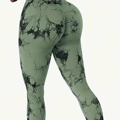 2024 New High-Quality High-Elastic Tie-Dye Sports Fitness Trousers Women'S Jacquard Yoga Trousers High-Waisted Peach Buttocks Trousers Seamless Outerwear
