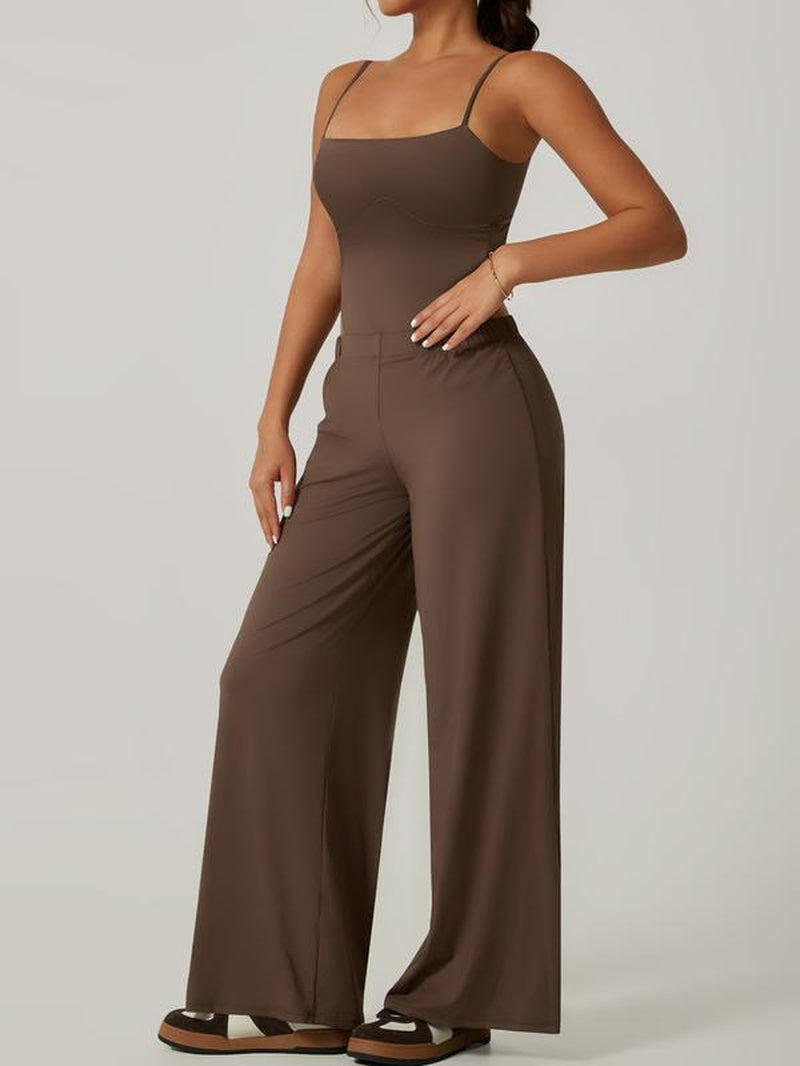 Women Solid Backless Tracksuit Set High Waist Triangular Jumpsuit Slim Straight Versatile Jogging Slacksoutfits for Yoga Gym Workout