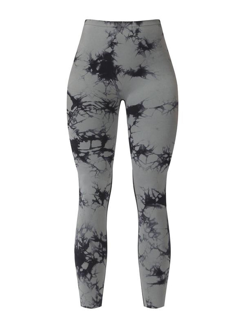 2024 New High-Quality High-Elastic Tie-Dye Sports Fitness Trousers Women'S Jacquard Yoga Trousers High-Waisted Peach Buttocks Trousers Seamless Outerwear