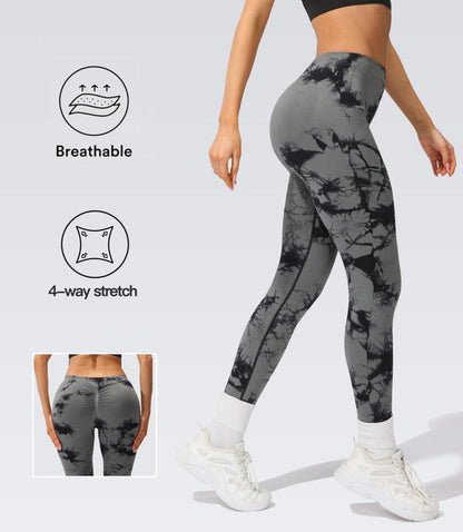2024 New High-Quality High-Elastic Tie-Dye Sports Fitness Trousers Women'S Jacquard Yoga Trousers High-Waisted Peach Buttocks Trousers Seamless Outerwear