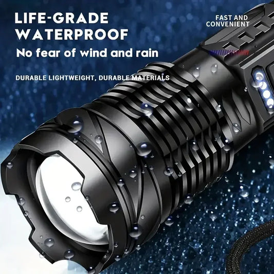 Ultra Bright USB Rechargeable Tactical LED Flashlight - High Power White Light for Camping & Hiking
