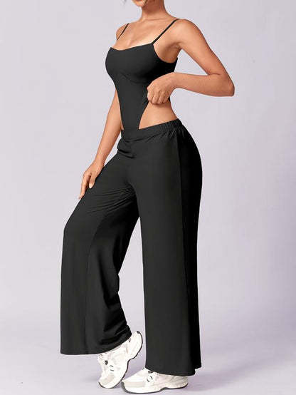 Women Solid Backless Tracksuit Set High Waist Triangular Jumpsuit Slim Straight Versatile Jogging Slacksoutfits for Yoga Gym Workout