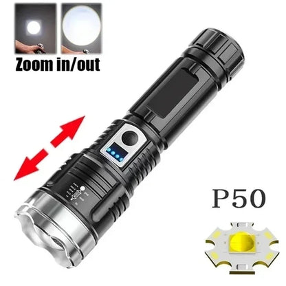 Ultra Bright USB Rechargeable Tactical LED Flashlight - High Power White Light for Camping & Hiking