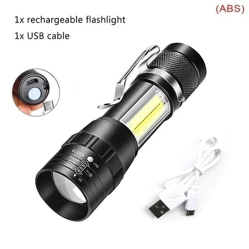 Ultra Bright USB Rechargeable Tactical LED Flashlight - High Power White Light for Camping & Hiking