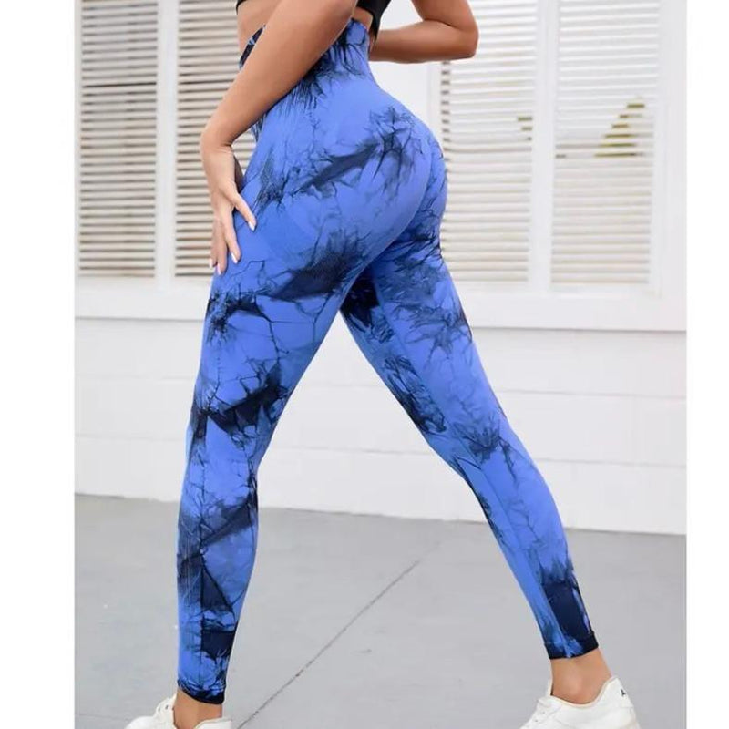 2024 New High-Quality High-Elastic Tie-Dye Sports Fitness Trousers Women'S Jacquard Yoga Trousers High-Waisted Peach Buttocks Trousers Seamless Outerwear
