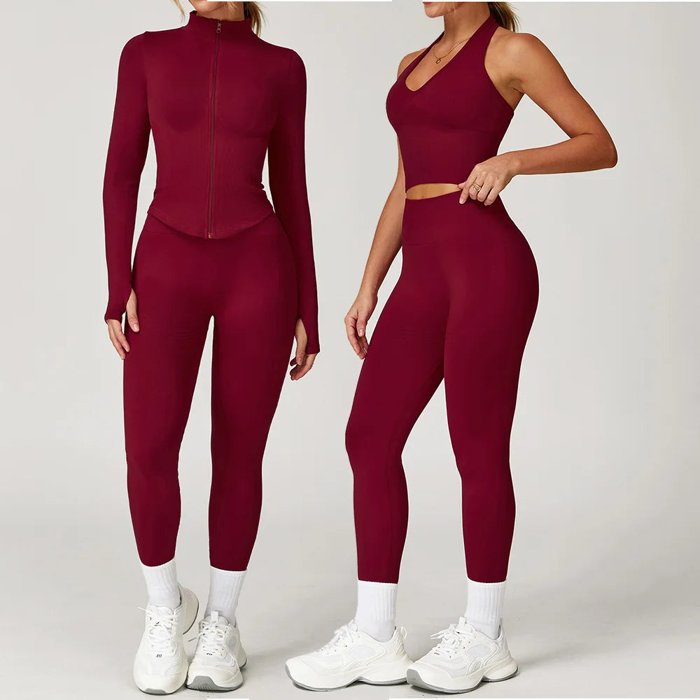 2/3/4PCS Yoga Set Gym Clothes Sportswear Seamless Yoga Suits for Women Fitness Long Sleeved Tracksuits Sports Bra Gym Leggings