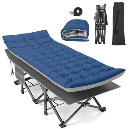 Camping Cot 32In XXL Folding Extra Large Cot Heavy Duty Sleeping Bed，1200D Double Layer Oxford Cots for Camping W/Pilllow Mattress Carry Bag 500LBS