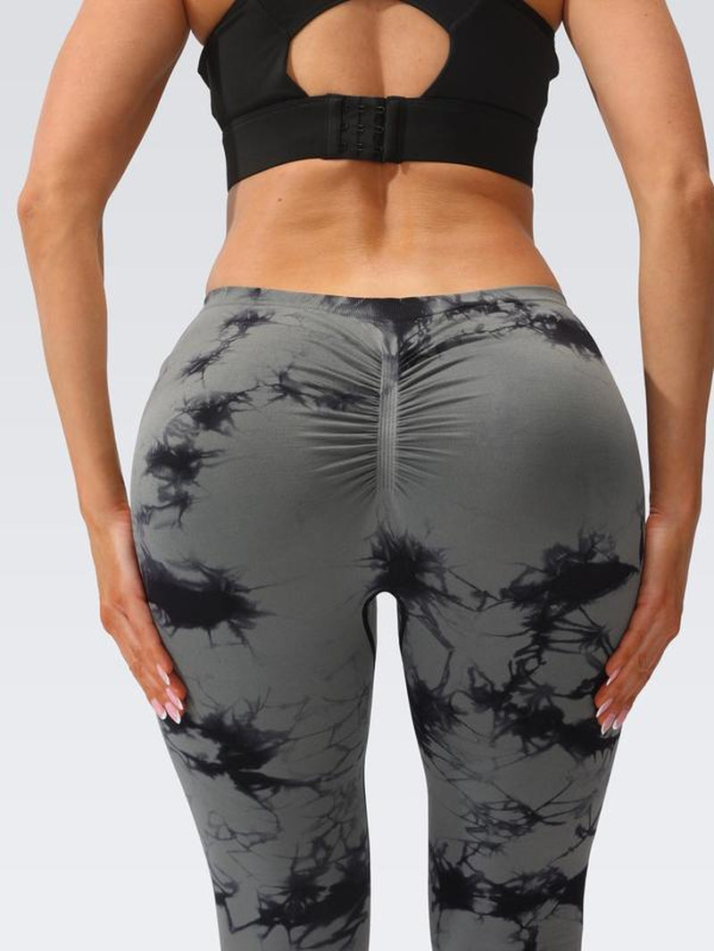 2024 New High-Quality High-Elastic Tie-Dye Sports Fitness Trousers Women'S Jacquard Yoga Trousers High-Waisted Peach Buttocks Trousers Seamless Outerwear