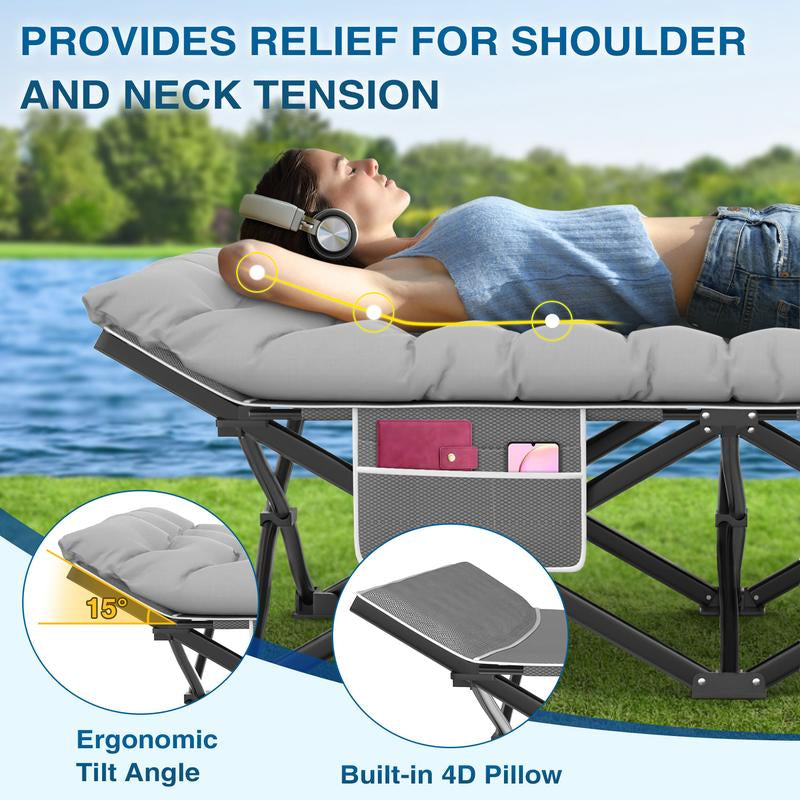 Camping Cot 32In XXL Folding Extra Large Cot Heavy Duty Sleeping Bed，1200D Double Layer Oxford Cots for Camping W/Pilllow Mattress Carry Bag 500LBS