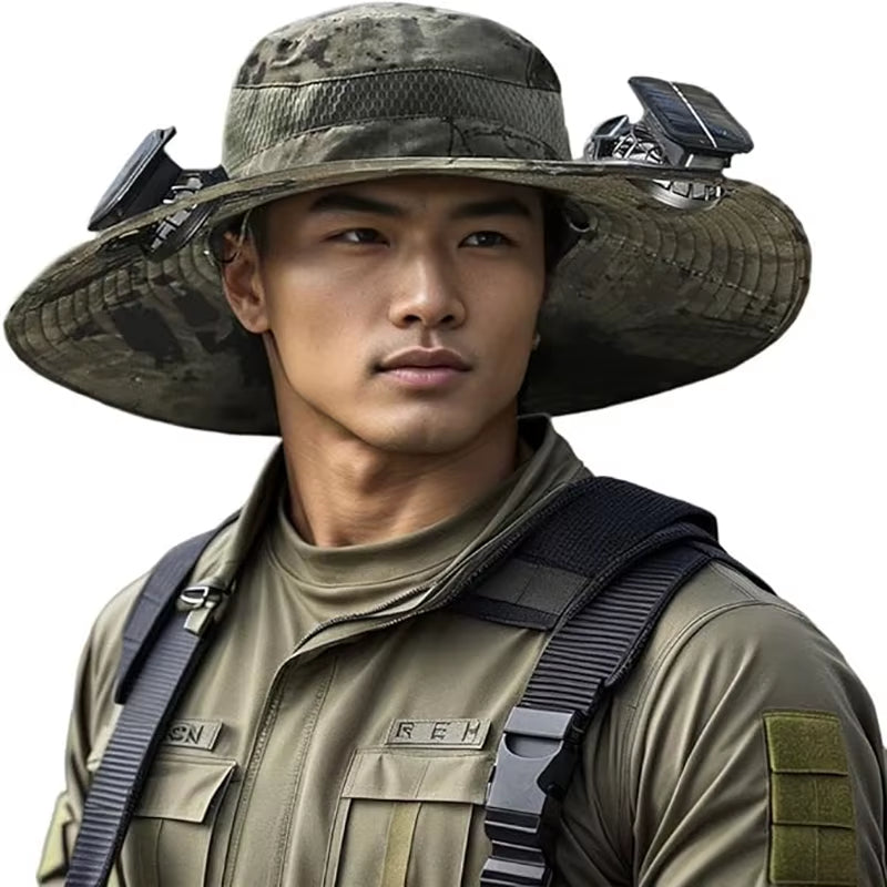 Wide Brim Solar Fan Outdoor Fishing Hat,Men Sun Hat with Solar Fan Fishing Hats,Solar Fan Hat Upf50+ Fan Hat