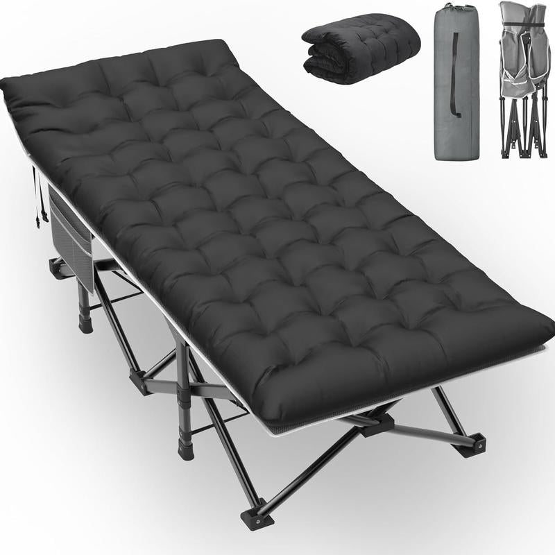 Camping Cot 32In XXL Folding Extra Large Cot Heavy Duty Sleeping Bed，1200D Double Layer Oxford Cots for Camping W/Pilllow Mattress Carry Bag 500LBS