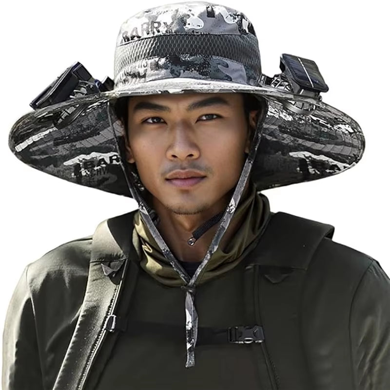 Wide Brim Solar Fan Outdoor Fishing Hat,Men Sun Hat with Solar Fan Fishing Hats,Solar Fan Hat Upf50+ Fan Hat