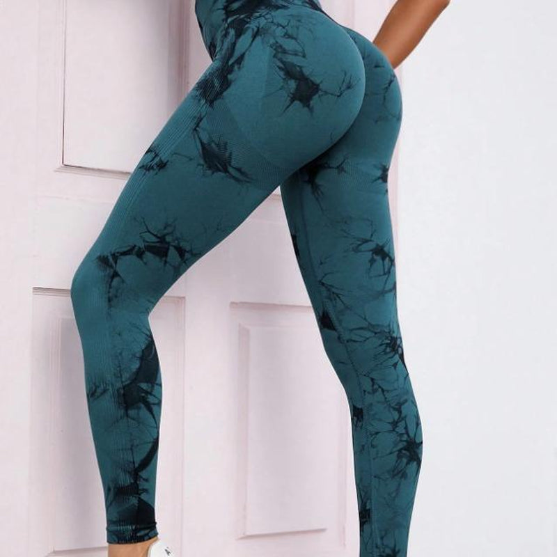 2024 New High-Quality High-Elastic Tie-Dye Sports Fitness Trousers Women'S Jacquard Yoga Trousers High-Waisted Peach Buttocks Trousers Seamless Outerwear