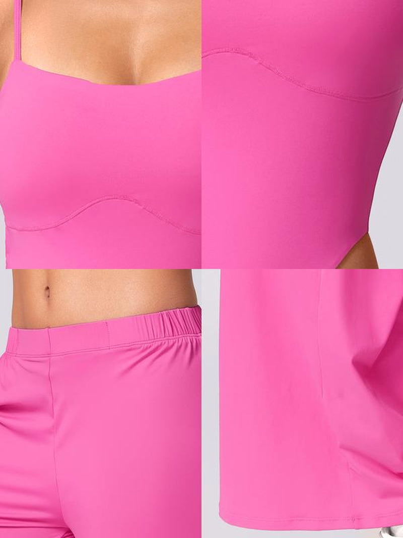 Women Solid Backless Tracksuit Set High Waist Triangular Jumpsuit Slim Straight Versatile Jogging Slacksoutfits for Yoga Gym Workout