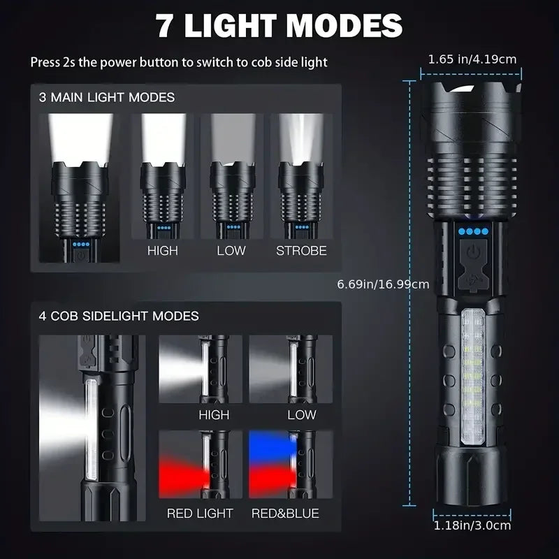 Ultra Bright USB Rechargeable Tactical LED Flashlight - High Power White Light for Camping & Hiking