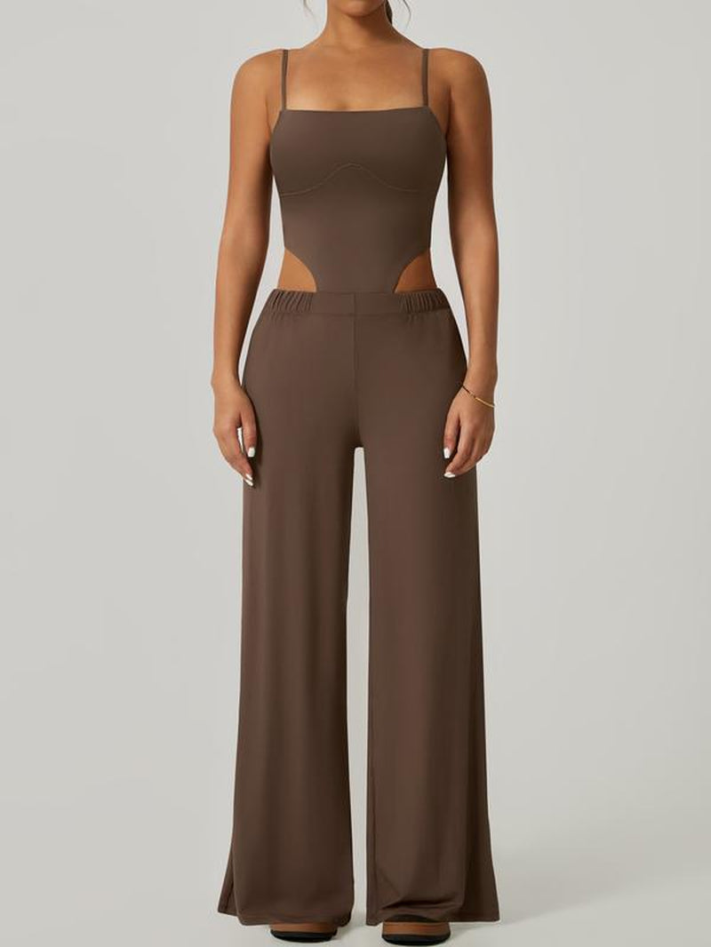 Women Solid Backless Tracksuit Set High Waist Triangular Jumpsuit Slim Straight Versatile Jogging Slacksoutfits for Yoga Gym Workout