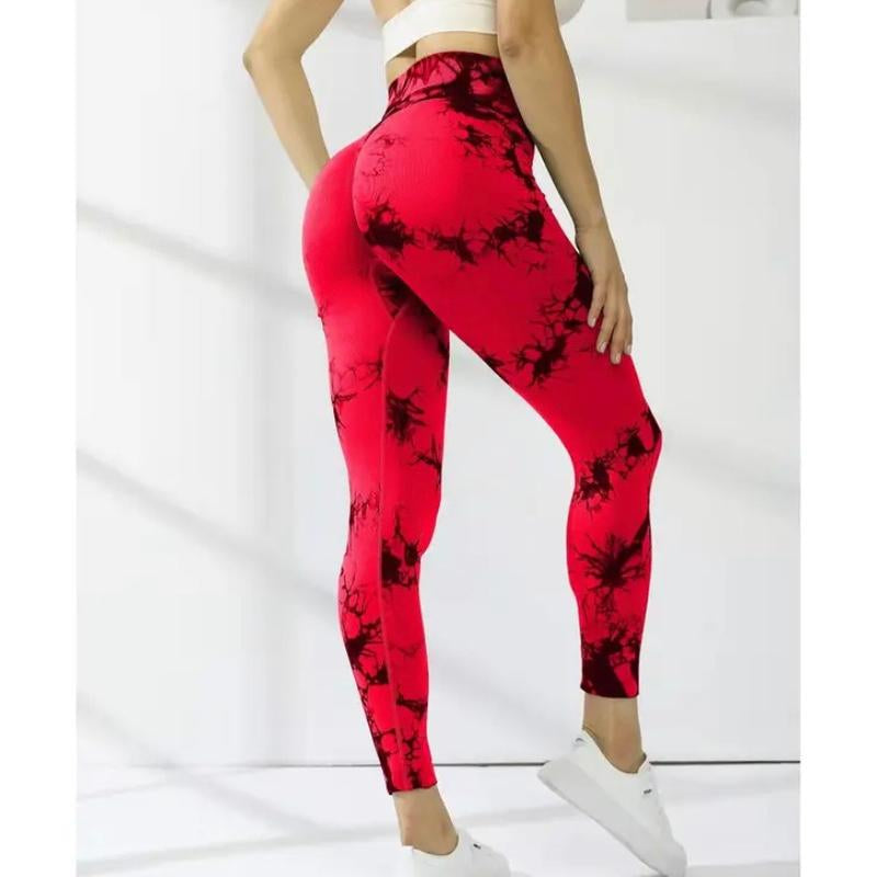2024 New High-Quality High-Elastic Tie-Dye Sports Fitness Trousers Women'S Jacquard Yoga Trousers High-Waisted Peach Buttocks Trousers Seamless Outerwear