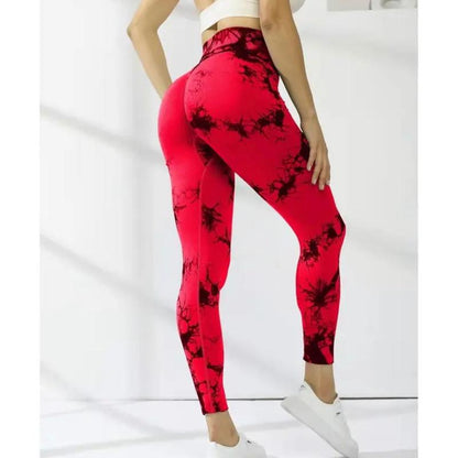 2024 New High-Quality High-Elastic Tie-Dye Sports Fitness Trousers Women'S Jacquard Yoga Trousers High-Waisted Peach Buttocks Trousers Seamless Outerwear