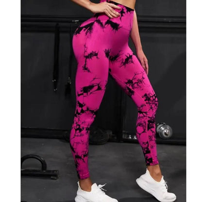 2024 New High-Quality High-Elastic Tie-Dye Sports Fitness Trousers Women'S Jacquard Yoga Trousers High-Waisted Peach Buttocks Trousers Seamless Outerwear
