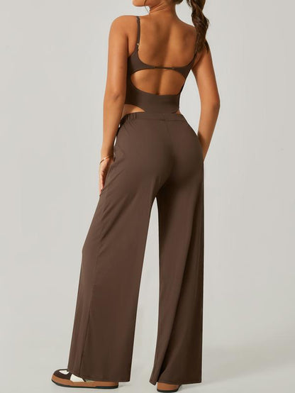 Women Solid Backless Tracksuit Set High Waist Triangular Jumpsuit Slim Straight Versatile Jogging Slacksoutfits for Yoga Gym Workout